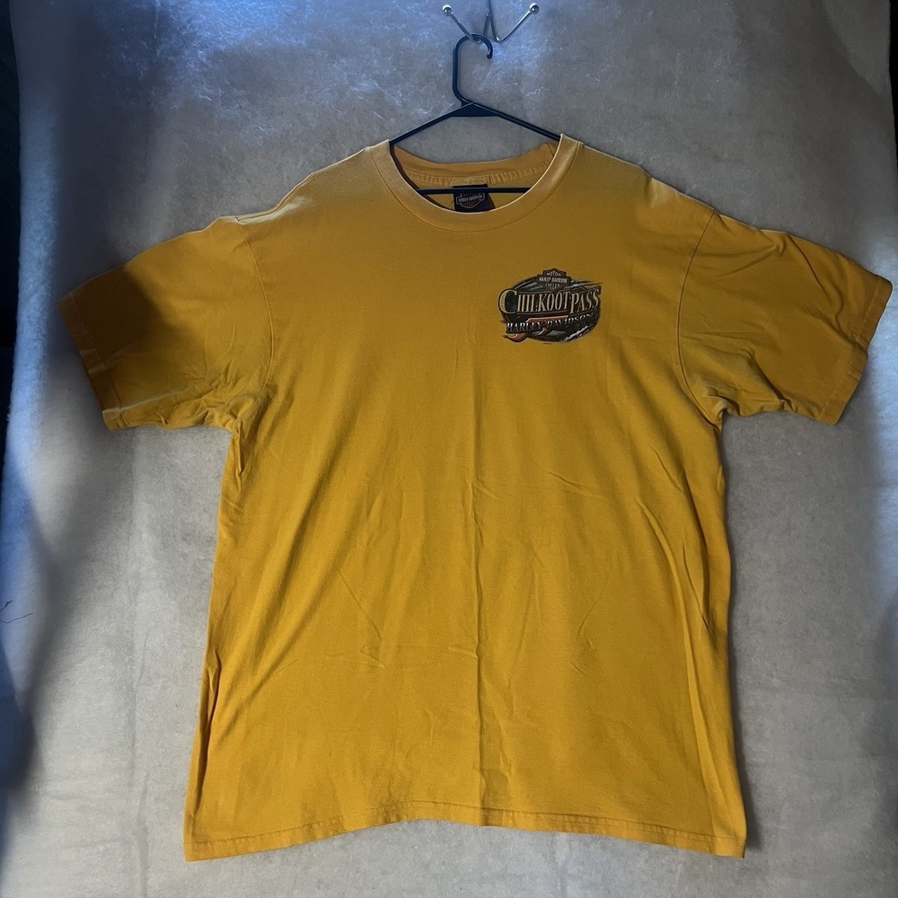 Harley Davidson Shirt Orange Chilkoot Pass Skagway Alaska Men's Size XL Made USA